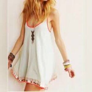 FREE PEOPLE SEAFOAM GREEN/NEON Orange Trim asymmetrical  DRESS size large